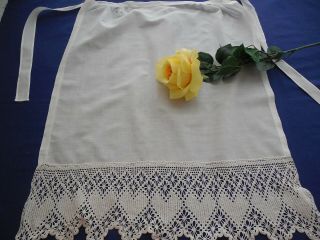 Vintage White Cotton Lawn Apron With Lace Border Handmade For Young Girl