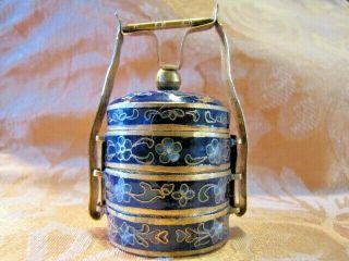 Antique? Cloisonne Opium/spice 3 Tier Stacked Brass Box