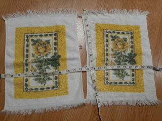 2 Vintage Bathroom Hand Towels All Cotton Usa Yellow Rose Print