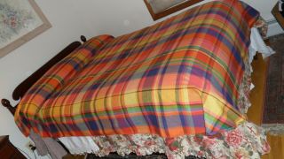BATES 1980 ' S PLAID BEDSPREAD - - BLANKET COVER - - COVERLET - - - TWIN SIZE - - USA 2