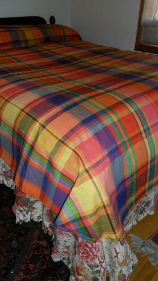 BATES 1980 ' S PLAID BEDSPREAD - - BLANKET COVER - - COVERLET - - - TWIN SIZE - - USA 3