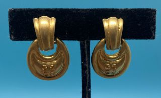 Elegant Vintage Givenchy Gold Tone Clip On Earrings Signature Earrings