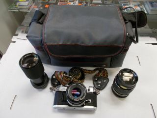 Vintage Canon At - 1 Camera With Lenses (3) And Bag -