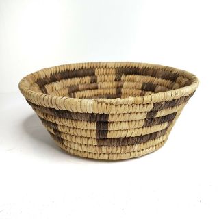 Vintage Native American Papago? Pima? Coiled Basket Tan Brown