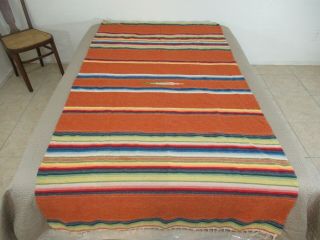 Vintage Mexican Saltillo Rainbow Wool Serape,  Blanket; 88 " X 48 "