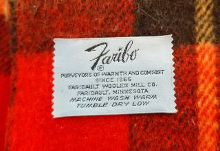 Vtg Faribo Stadium Wool Throw Blanket Red Plaid Faribault Woolen Mills USA 2
