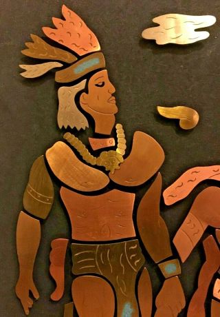 Vintage Mexican Multi Metal Mayan Aztec Wall 3D Folk Art King & Queen 14x19 