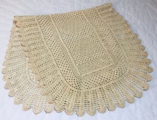 Vintage Hand Crocheted Dresser Scarf,  Scalloped Edges,  Geometric Design,  Cream