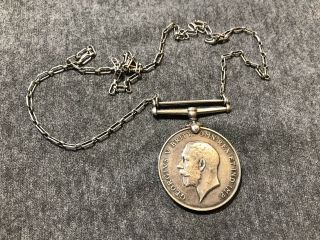 Wwi British War Medal Silver Grade Named W/ Chain