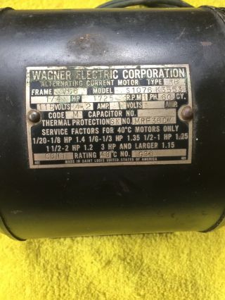 Vintage Wagner Electric Motor 1/4 HP 1725 RPM Good Running 2