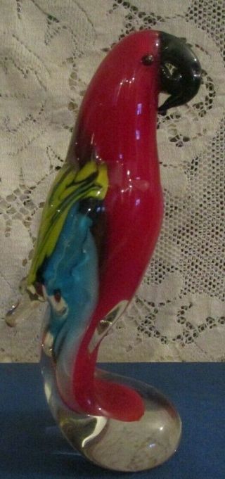 Vintage Art Glass Parrot Bird Figurine Red Blue Yellow Colorful Great