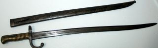 French M1866 Chassepot Yataghan Sword Bayonet W/ Scabbard St Etienne 1867