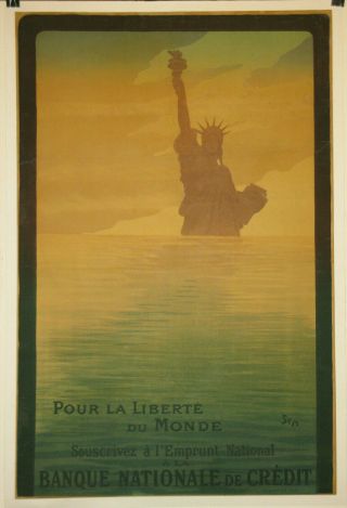 Spectacular 1917 Wwi French Statue Of Liberty War Poster Linen By Sem