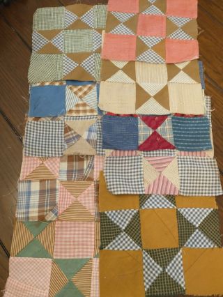 40 Vintage Hand Stitched Quilt Blocks 9 " X 9 " Squares Bow Tie Pattern