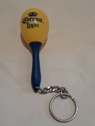 Corona Light Beer Yellow Blue Advertising Promo Maracas Keychain 3 1/4 "
