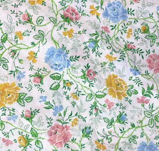 Vintage Jc Penney Percale Pink & Blue Green Yellow Floral Flat Full Size Sheet