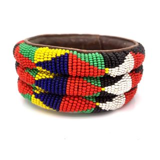Vtg Estate Navajo Hand Crafted Leather Beaded Bracelet 43