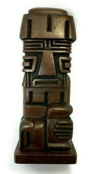 Hawaiian Wood Tiki Statue Antique Vintage Hand - Carved Figurine Mid Century Decor