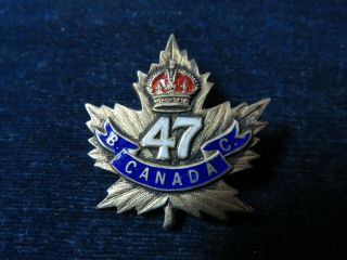 Orig Ww1 Sterling Sweetheart Badge " 47th Battalion - British Columbia " 1918