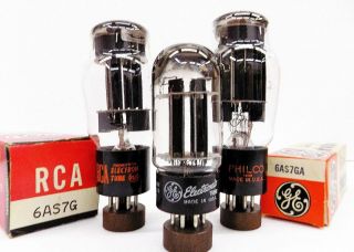 Trio Of Possibly N.  O.  S Vintage Mixed Brands 6as7g/a Vacuum Tubes