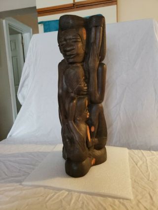 Vintage Detailed Family Unity African Art Hand Carved Statue 19 "