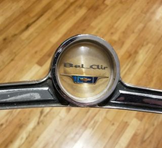 1963 63 Chevrolet Chevy Bel Air Steering Wheel Horn Button Great Chrome