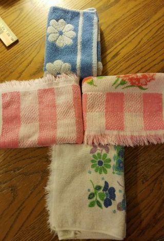 Vintage Set Of 4 Hand Towels Lady Pepperell And Fieldcrest.  Euc Pink And Blue
