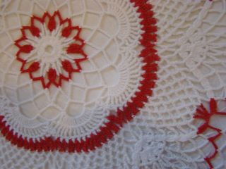 Vintage Large Crochet Doily Red And White 18 " Across Valentine Day