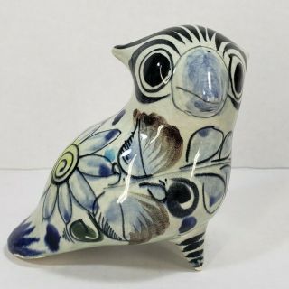 Vintage Mexico Tonala Folk Art Pottery Owl Bird Figurine Signed Mg