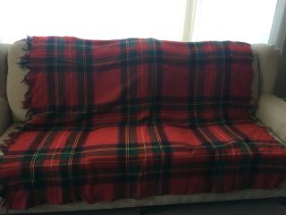 Red & Green Plaid Wool Blanket Navy On Back Side