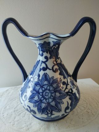 Rare Vintage Cobalt Blue And White Porcelain Chinoiserie Vase 9 "