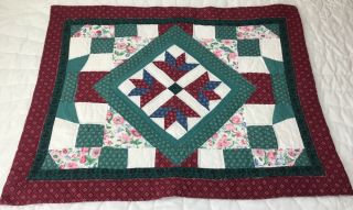 Patchwork Quilt Wall Hanging,  Flower Design,  Diamonds,  Triangles,  Squares,  Multi