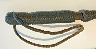Vintage Woven Leather Whip,  32 Inches Long,  Dark Brown, 2