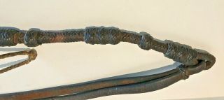 Vintage Woven Leather Whip,  32 Inches Long,  Dark Brown, 3