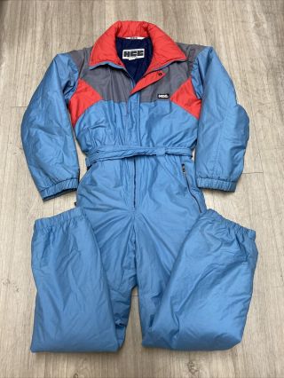 Vintage 1980s Ski Snow Suit Bibs Blue/red Henri Charles Colsenet Size 44