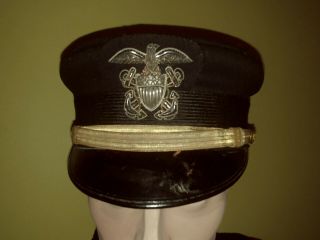 Wwi Us Navy Officer Visor Cap Hat Bellcrown Dress Blues Naval Ensign