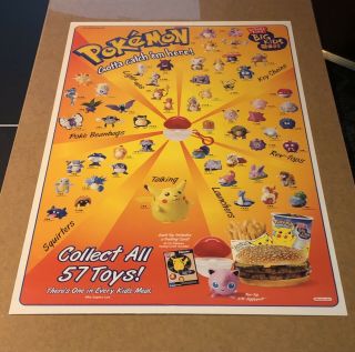 (6) Vintage Burger King 1999 Pokemon Toy Promotional Posters 22 " X33 "