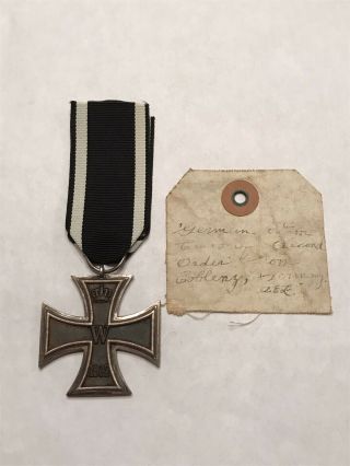 Ww1 German Iron Cross 2nd Class W/ Us/american Bringback Note - Medal/pin/badge