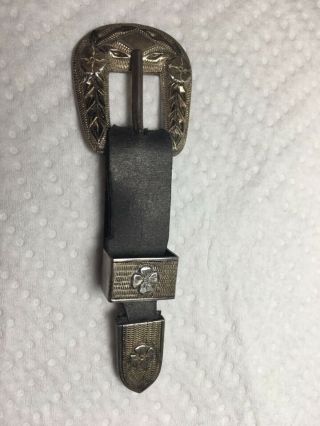 Vintage Signed Mexico Sterling Silver Ranger Belt Buckle Keeper & Tip Set