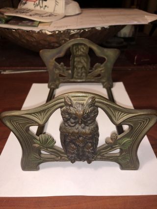 Vintage Solid Brass Owl Expanding Book Rack Bookends H.  L.  Judd Mfg 9776