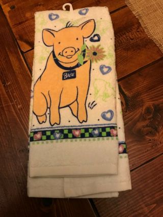 Vintage Terry Cloth Kitchen Babe Pig In The City Hand Towel
