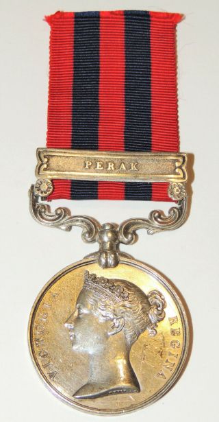 Victorian Era 1854 India General Service Medal With Perak Clasp Bar Silver Foot