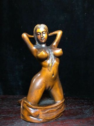 Collectibles Natural Boxwood Figurine Carved Naked Beauty Girl Wood Statue Ap152