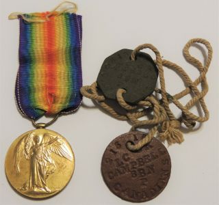 Ww1 Canadian 8th Cef 90th Winnipeg Rifles Victory Medal And Dog Tag Group A.  Sjt