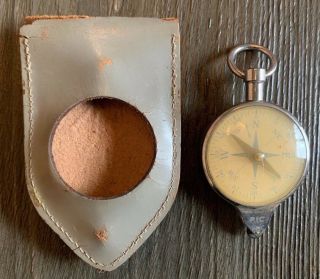 Vintage WWI German Dog Tag w/ Leather Pouch & Old German Compass/ Opisometer 3