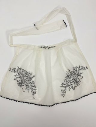 Vintage Sheer Flocked Swiss Dot Embroidered Half Apron White Black Handmade