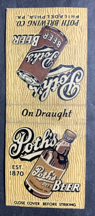 Flat Top Can Logo Poth’s Beer Matchbook Cover Philadelphia Pennsylvania