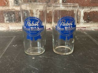 2 Vintage Pabst Blue Ribbon Beer Glasses Pbr Blue Logo