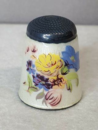 Vintage James Swann & Sons Sterling Silver Floral Guilloche Enamel Thimble
