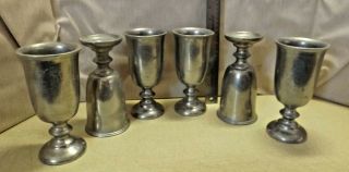Vintage Pewter 6 Pc Set Of Rwp Usa Wilton Heavy Solid Pewter Chalice Goblets